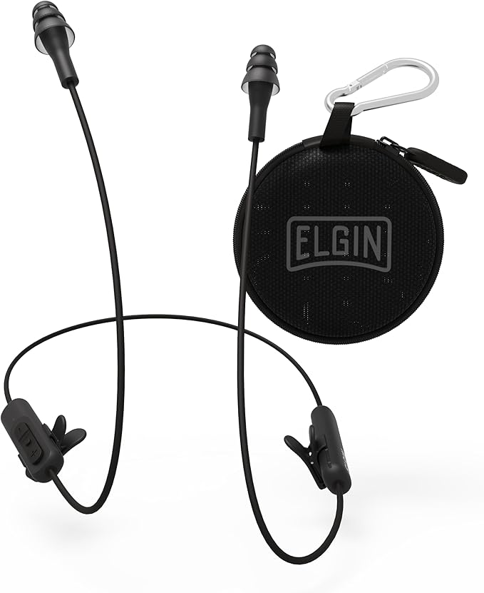 Elgin Ruckus Wireless Bluetooth Earplug Headphones 25 dB Noise Reduction Ear Plug Earbuds Noise Cancelling Mic 12 Hour Battery IP65 sweatproof OSHA Compliant Hearing Protection Work Safety