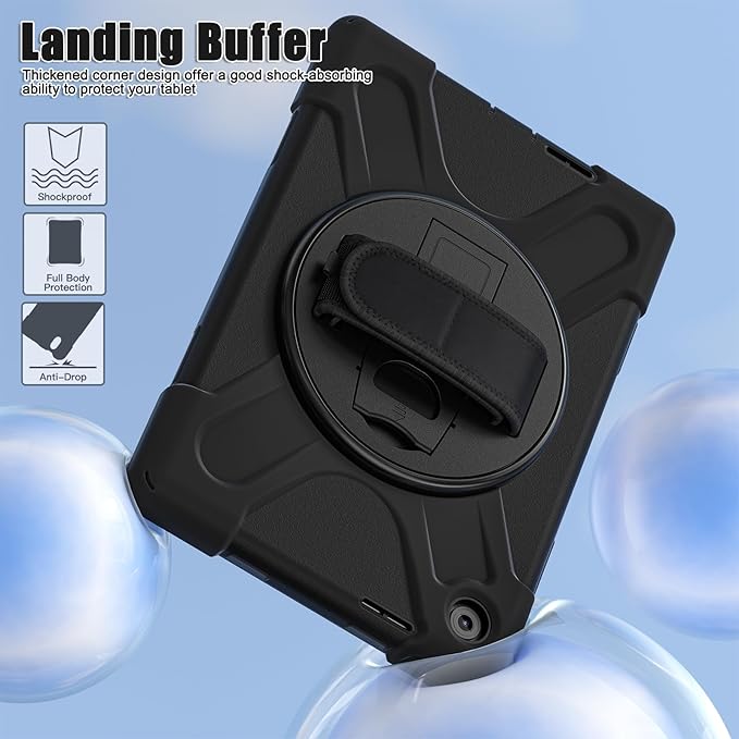 Tablet Case Compatible with Lenovo Tab 10.1(TB-311XU) /K10C TB311FU 2025 Case Protective Heavy Duty Rugged Shockproof Drop Protection Cover Shoulder Strap for Kids Silicone Cover(Black)