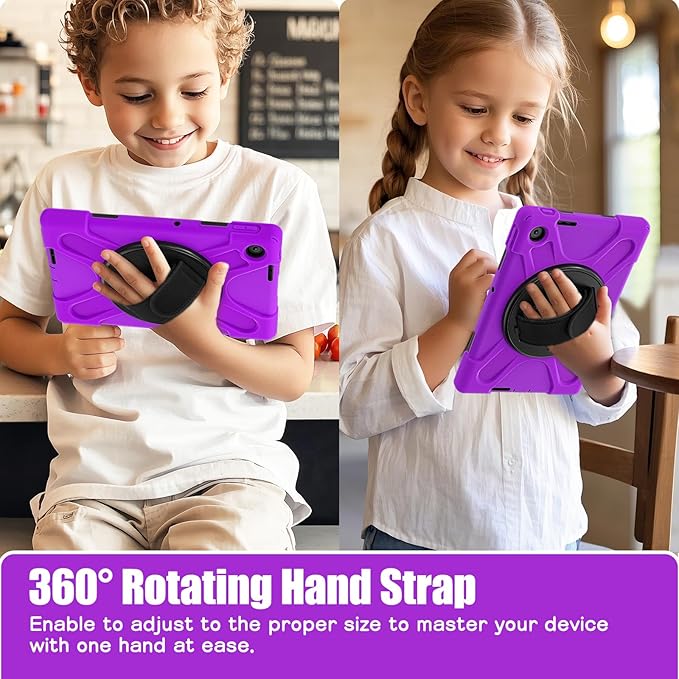 Tablet Case Compatible with Lenovo Tab 10.1(TB-311XU) /K10C TB311FU 2025 Case Protective Heavy Duty Rugged Shockproof Drop Protection Cover Shoulder Strap for Kids Silicone Cover(Purple)