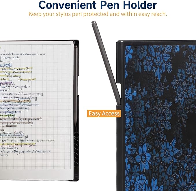 Case for Remarkable Paper Pro Tablet 11.8 (2024 Released) Lightweight and Hard Back Shell Protective Book Folio CoverHave Auto Sleep/WakePen Holder and Pen Tips Box (Blue Flowers)