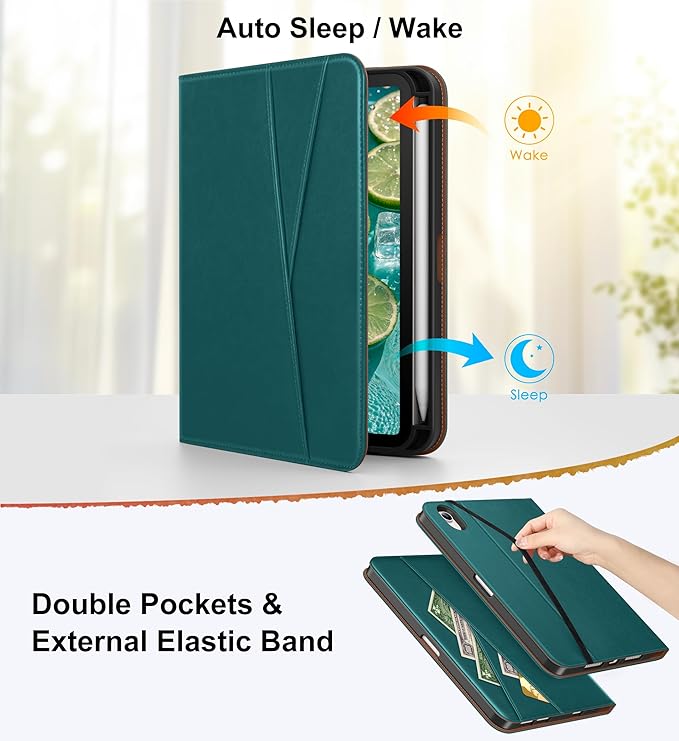 DTTO for iPad mini 7 (A17 Pro) Case iPad mini 7th / 6th Generation Case (2024/2021) 360 Degree Rotating Premium Leather Folio Stand Cover with Pencil Holder Green