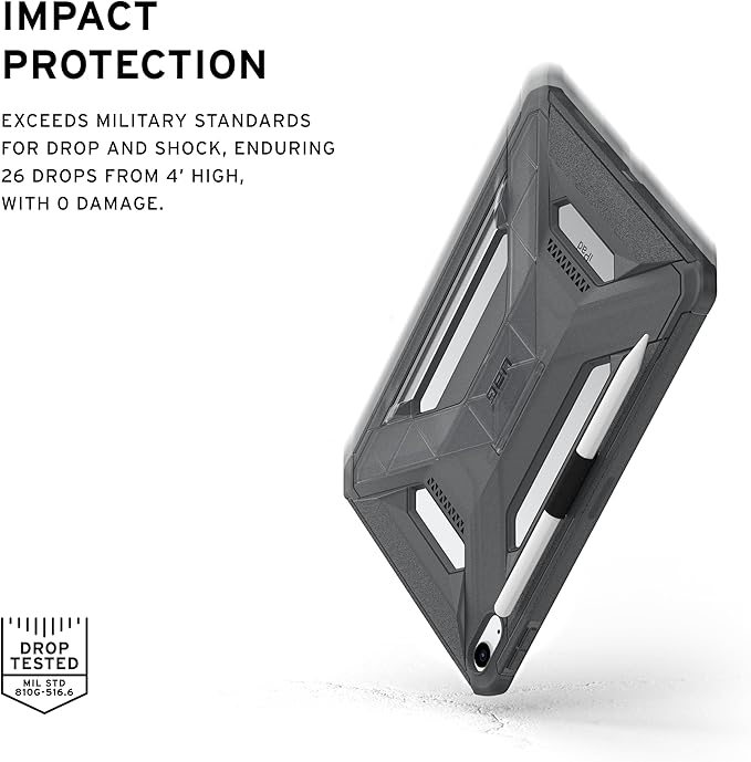 URBAN ARMOR GEAR UAG Designed for iPad 11 A16 11th Gen 2025 Case - A3354 A3355 Rugged Transparent Protective Cover with Kickstand and Pencil Holder Scout Plus Ash