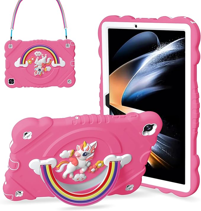 XZC Case for Samsung Galaxy Tab A9+/ A9 Plus Case 11 2023 (SM-X210/X216/X218) Unicorn Heavy Duty Shockproof Protective Case with Stand/Shoulder Strap for Kids Girls Women (Rose)