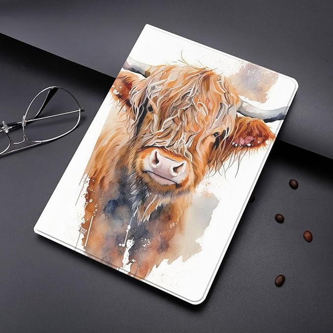 Case for iPad 10.9-Inch (iPad 10th Generation 2022)Adjustable Stand Auto Wake/Sleep Function Full Body Protection Cover - Watercolour Highland Cow