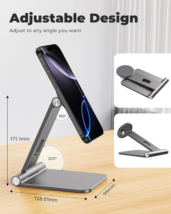 Antank Foldable Magnetic Stand for ROG Ally Aluminum Alloy Adjustable Angle Height iPhone Stand for Desk Portable Desktop Holder‌ Compatible with Rog Ally iPhone 17/16/15/14/13/12 Magnetic Case