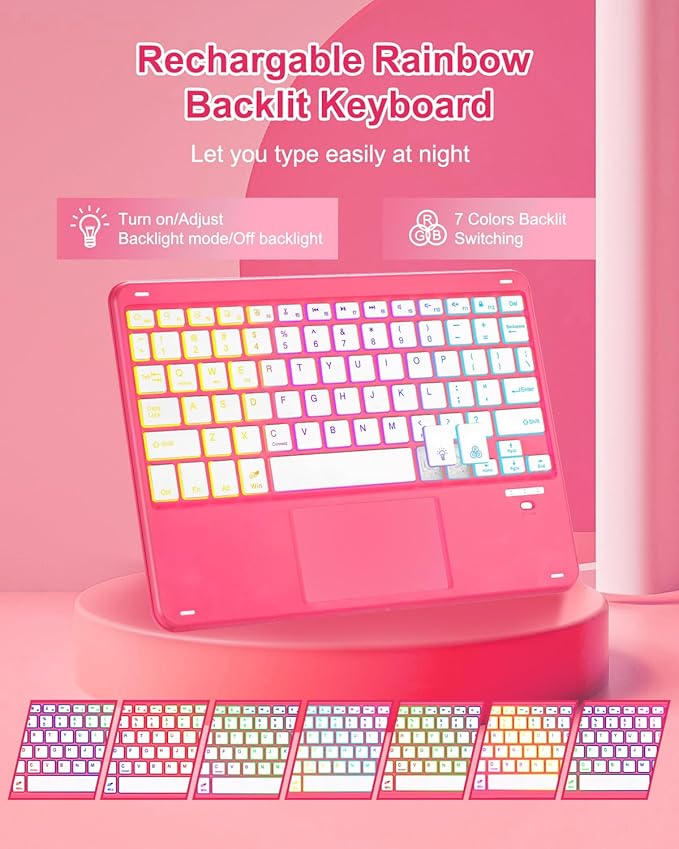 Touchpad Keyboard Case for iPad (A16) 11th 10th Generation 360 Rotation Cover with Pencil Holder Wireless Backlit Detachable Keypad for iPad 11 inch 2025/10 Gen 10.9 2022 Watermelon Red