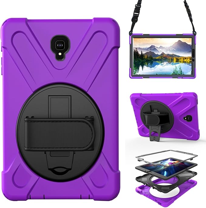 Case for Samsung Galaxy Tab S4 10.5 2018 (SM-T830/T835/T837)Portable Heavy Duty Dropproof Protective Cover Case with 360 Rotating StandHandle &amp Shoulder StrapStylus Pen (New Purple)