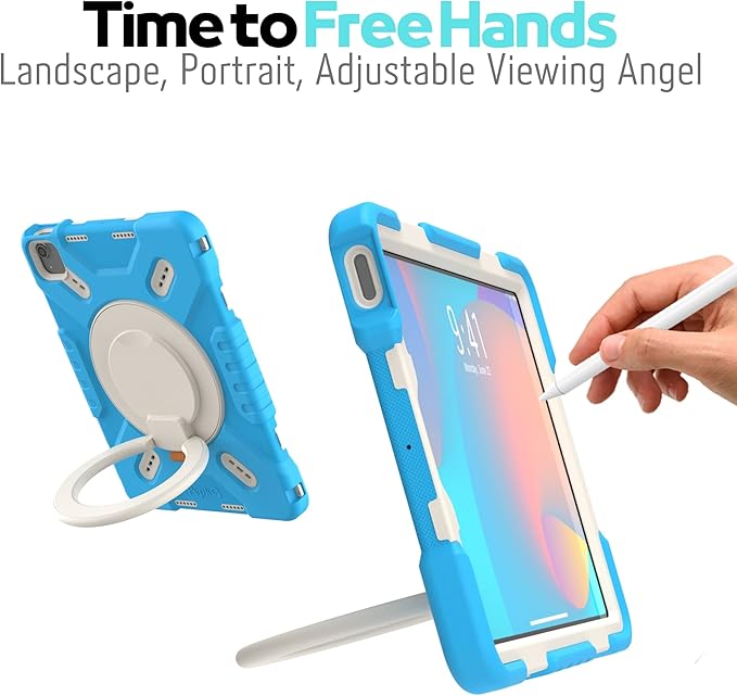 Pepkoo Triple Shockproof Case for iPad Air 5th/4th Generation 10.9 inch 2022/2020 and iPad Pro 11 Case 2022 2021 2020 2018 Gen Kids Boy Girl Cover with Kickstand &amp Shoulder Strap (Blue)
