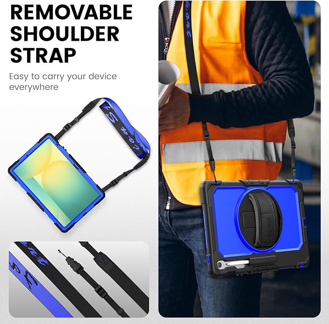 Timecity Case for Samsung Galaxy Tab S10 FE+/ S10 FE Plus 5G 2025 Protective 13.1 inch Tablet Shockproof Heavy Duty Cover with S Pen Holder Kickstand Screen Protector Hand &amp Shoulder Strap Bl