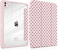 Case for iPad Pro 11 Inch (M5 2025 M4 2024) – [Built-in Pencil Holder] Shockproof &amp Stylish Clear Hard Back + Soft TPU Edge Magnetic Trifold Stand Auto Wake/Sleep Pink Polka dot