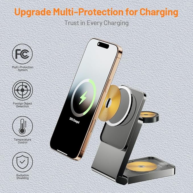 3 in 1 Charging Stationfor Apple Magsafe Charger Station Auto-Pop Watch CradleUp-Down Sliding Design Wireless Charging Station for iPhone 17/16/15/14/13/12&ampApple Watch Series/Airpods
