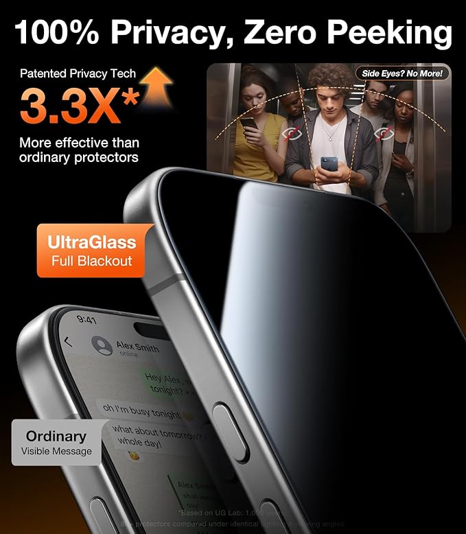 UltraGlass Ultra 9H+ Glass for iPhone 14 Pro Max Privacy Screen Protector [No.1 Military Grade Shatterproof &amp 100% Anti Spy] Glass Privacy Screen iPhone 14 Pro Max Tempered [Longest Durable] 2 Pa