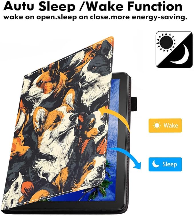 Case for Amazon Fire HD 10/HD 10 Plus Tablet 10.1 (13th/11th Generation 2023/2021 Release) Slim PU Leather Cover with Card Slot &amp Auto Wake/Sleep Dogs