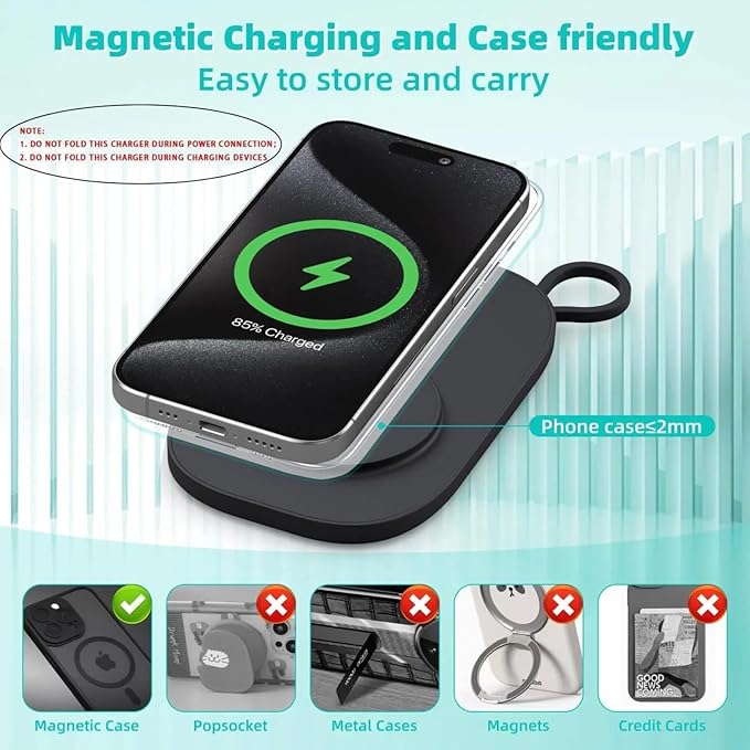 Wireless Charger for iPhone 16 15 14 13 Pro Max Plus - Foldable Charging Pad for Apple Watch Series/Airpods 3 2 Pro/Pro2(Black)