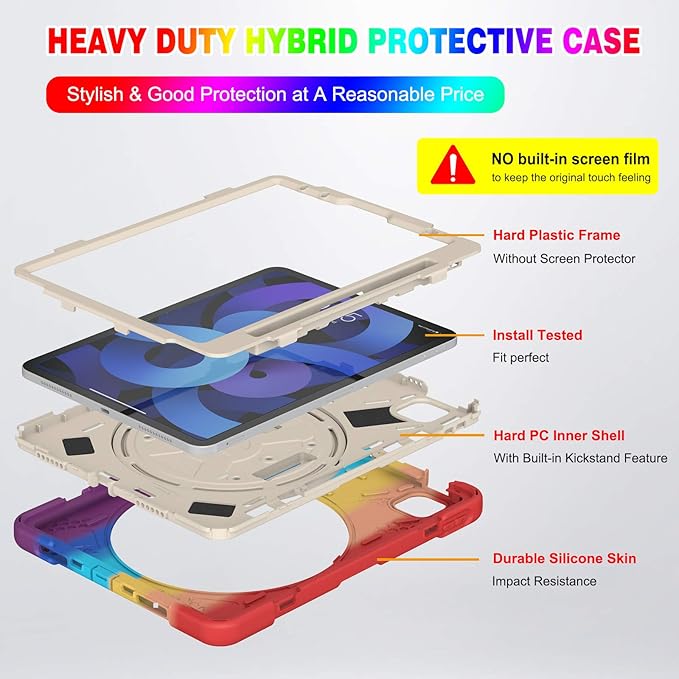 BATYUE Case for iPad Air 11-inch M4 (2026)/ M3 (2025) / M2 (2024) iPad Air 5th/4th 10.9 inch(2022/2020) iPad Pro 11 4th/3rd/2nd/1st Gen Case (2022/2021/2020/2018) with Pencil Holder+Shoulder Strap
