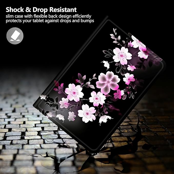 DIGTIALLL Case for Amazon Kindle Fire HD 10 Tablet (9th/7th/5th Generation2019/2017/2015 Release) 10.1 PU Leather Smart Protective Cover with Auto Sleep/WakePink White Flowers