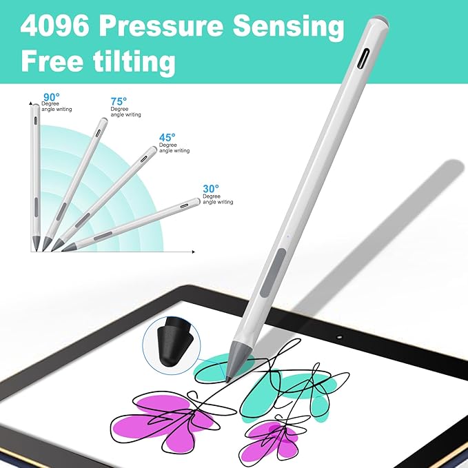 Stylus for ASUS Zenbook Flip/Pro/ASUS Vivobook Flip/Pro/Duo/Notebook MPP 2.0 Tilt-Active Pen with 4096 Levels of Pressure Sensitivity Convenient Storage Case Supports Type-C Fast Charging (Silver)