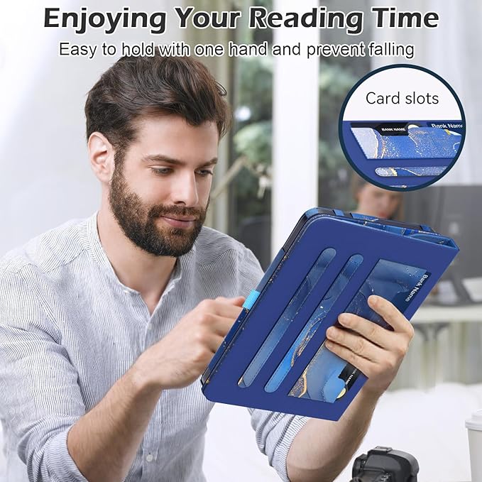 Case for 10 &amp 10 Plus Tablet (13th/ 11th Generation 2023/2021 Released) 360 Degree Rotating Stand PU Leather Cover with Pencil Holder Auto Sleep/Wake Pocket Design Marble Gray Blue