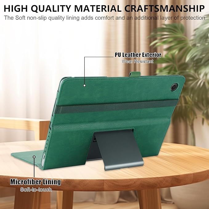 Case Compatible with Lenovo Tab Plus 11.5 inch Tablet PU Leather Business Cover for Pad Studio (TB351FU) Folding Stand CoverDark Green