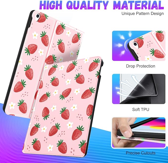 for iPad Air 3rd Generation Case for Apple iPad Pro 10.5 Inch Case Cute Kids Girls Women Girly Kawaii Teens Strawberry Pretty Unique Design Cover for iPad Air 3 Gen 2019 Pro 10.5 Cases