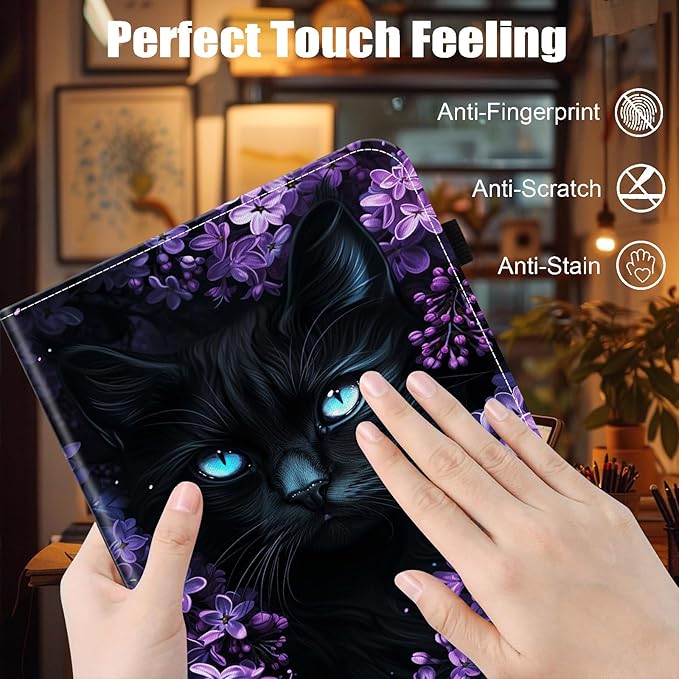 Case for Samsung Galaxy Tab A11 / Tab A9 8.7-Inch 2025/2023Card Slot PU Leather TPU Case Pen Holder Auto Wake SleepCute Flower Cat