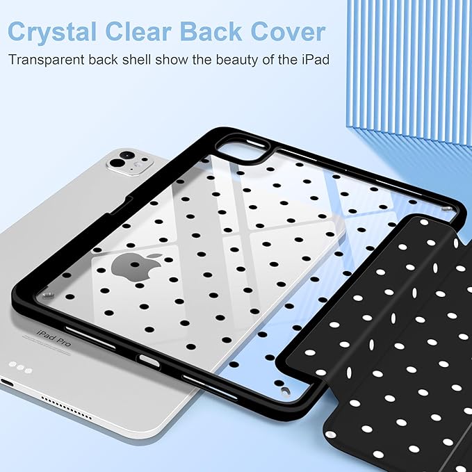 MecBevia Case for iPad Pro 11 inch M5 2025 / M4 2024 (6th/5th Gen) A3357 A3358 A3359 A2836 A2837 A3006 – Built-in Pencil Holder &amp Auto Wake/Sleep Polka Dot