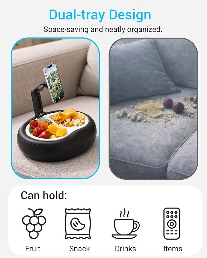 Magnetic Cell Phone Leather Pillow Stand 【Stain-Resistant】 Kindle Pillow Holder with 2 Snack Bowl Adjustable Smartphone Holder for Lap/Bed/Sofa Fit 4-7 iPhone Kindle E-Reader iPad mini