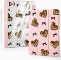 Cute Leopard Print Heart Bow for iPad Air 11 Inch Case 7th/6th Generation (M3/M2) 2025/2024 with Pencil Holder Auto Sleep/Wake Pink Leather Clear Acrylic Back Cover
