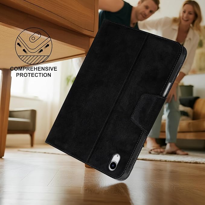 Gexmil Leather Case for iPad (A16) 11th Generation 11 Inch 2025 iPad 10th Generation 10.9 Inch 2022Protective Cover with Pencil HolderMagnetic ClosureAuto Sleep/WakeSanded Black
