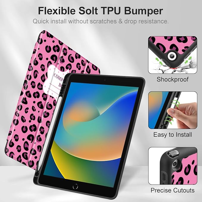 Mektron Designed Printed iPad 10.2 Case 9th Gen (2021)/ 8th Gen (2020)/ 7th Gen (2019) with Pencil Holder Slim Protective Case with Soft TPU Back for iPad 10.2 inch Composition Book