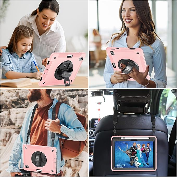 Case for iPad (A16) 11th/10th Generation Case: Protective Cover for iPad 11th Gen 11 Inch 2025 &amp10th Gen 10.9 2022 with Screen Protector- Stand- Shoulder Strap- Handle- Pencil Holder-Light Pink