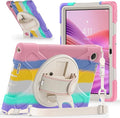 Tablet Case Compatible with Lenovo Tab 10.1(TB-311XU) /K10C TB311FU 2025 Case Protective Heavy Duty Rugged Shockproof Drop Protection Cover Shoulder Strap for Kids Silicone Cover(Pink c)
