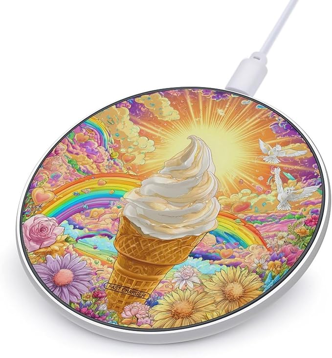 Graffiti Ice Cream Cone Pop Fast Portable Charger 10W Funny Graphic Phone Charging Pad with USB Cable