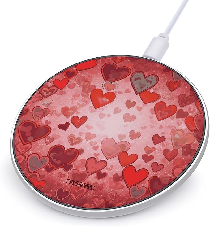 Love Heart Shape Wireless Charger Fast Wireless Charging Pad with USB Cable 10W Anti-Slip Magnetic Wireless Charger Portable Slim Charger Puck Travel Charging Station