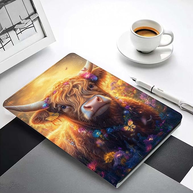 Case for iPad 9th/8th/7th Generation (2021/2020/2019) 10.2-inchSlim PU Leather Cover Adjustable Stand Auto Wake/SleepCute Highland Cow