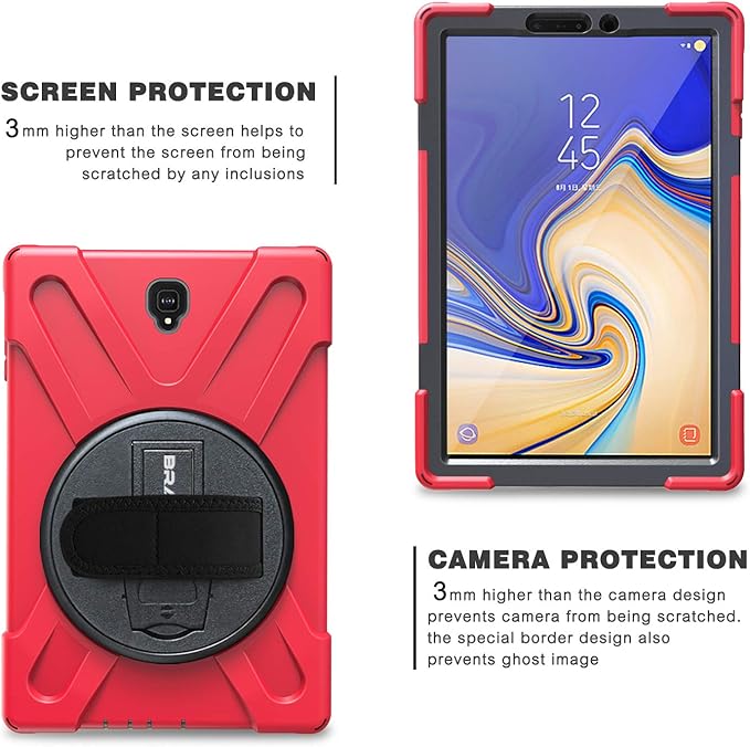 BRAECN for Samsung Galaxy Tab S4 10.5 Case [Shoulder Strap][Adjustable Handle Grip][Rototating Kickstand] Heavy Duty Shockproof Rugged Case for Galaxy Tab S4 10.5 Tablet SM-T830/T835/T837 (RED)