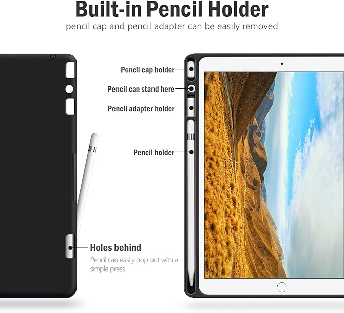 Antbox Case for iPad 9th Generation/iPad 8th Generation with Pencil Holder Vegan Leather Smart Cover for iPad 10.2'' 9th/8th/7th Gen (Black)