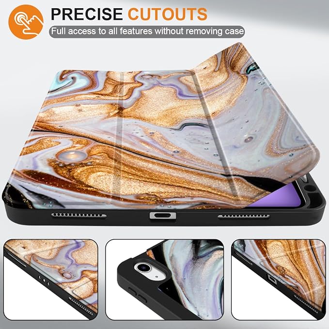 DONGKE for iPad Air 11 Inch Case M4 2026 / M3 2025 / M2 2024 &amp iPad Air 5th 2022 / 4th Gen 2020 10.9 Inch Ultra Thin Soft TPU Back Cover with Pencil Holder Support Auto Wake/Sleep Black Marble