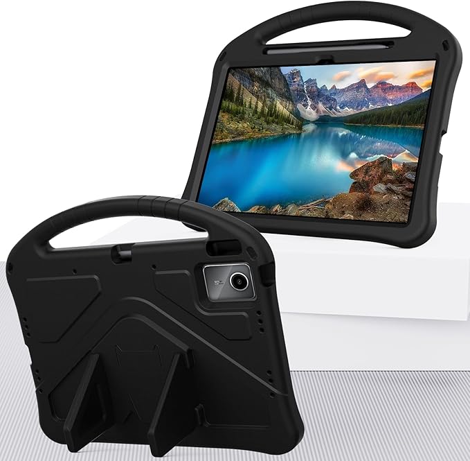 Compatible with Lenovo Idea Tab Plus 12.1 Inch 2025 TB-365FC Cute Case Lightweight Sleeve Kickstand Cover Shockproof Protection Case for Kids(Black)