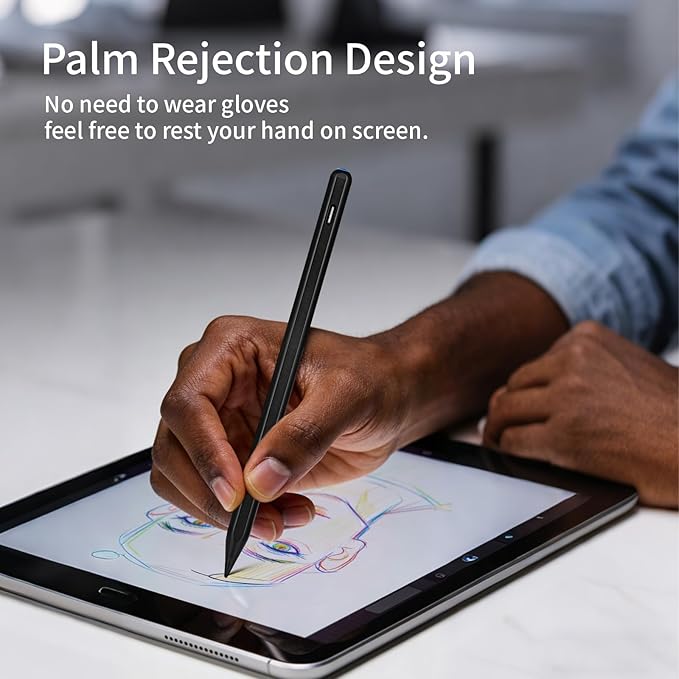 iPad A16 Pencil with Fast Charging Palm Rejection Tilt Sensitive High Precision Replacement for Original Apple Pencil Compatible with iPad 2018-2025 Air Pro Mini White (D-Black)