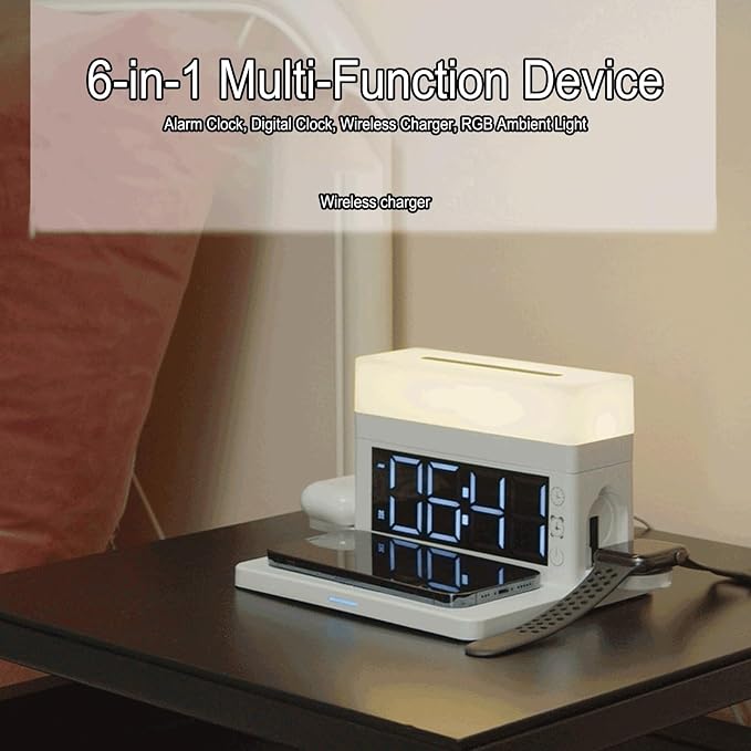 Wireless Charger Alarm Clock N65 White