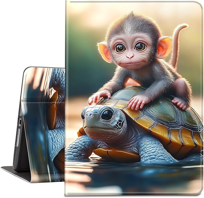 Case for Kindle Paperwhite 12th Generation 7 &amp Kindle ColorSoft Signature Edition PU Leather Protective Cover with Auto Sleep/Wake for Kindle Paperwhite 2024 – Monkey and Turtle