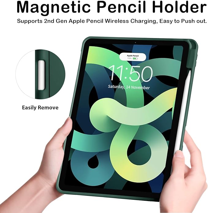 SIWENGDE Cases for iPad Pro 12.9 Case 6th/5th/4th Generation (2022/2021/2020) with Pencil Holder [Apple Pencil Wireless Charging] Soft TPU Smart Tri-fold Stand Protective Cover(Midnight Green)