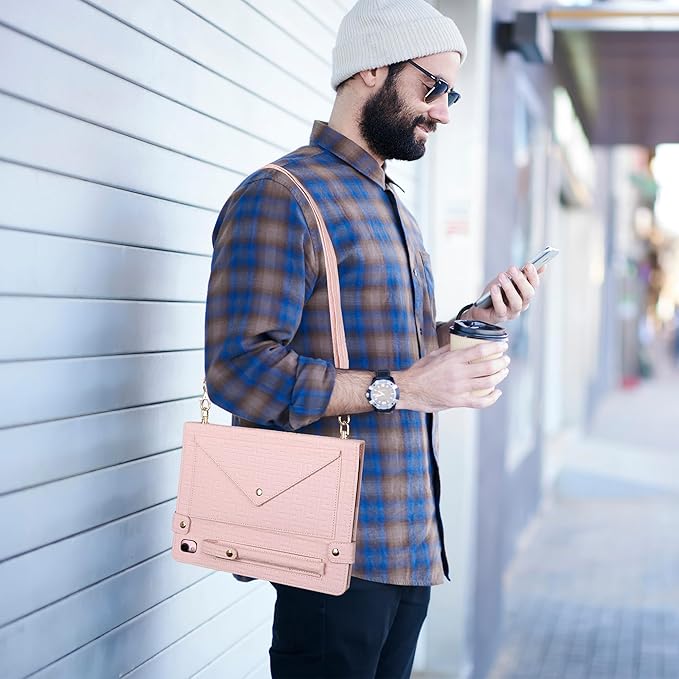 Dteck Handbag Case for iPad 9th/8th/7th Generation 2021/2020/2019 10.2 Inch with Pencil Holder Folio Stand PU Leather Crossbody Shoulder Hand Strap Card Pockets Magnetic Envelope Wallet CoverPink