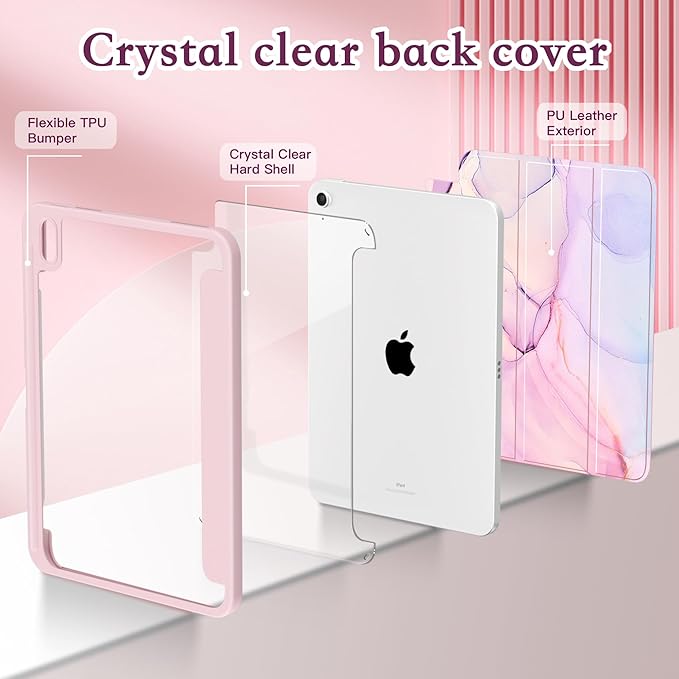 CISSOOK Case for iPad 11 Inch 2025 (A16) / 10.9 inch iPad 10th Generation 2022 with Apple Pencil Holder Auto Wake/Sleep Blush &amp Lavender Marble Shockproof Cover