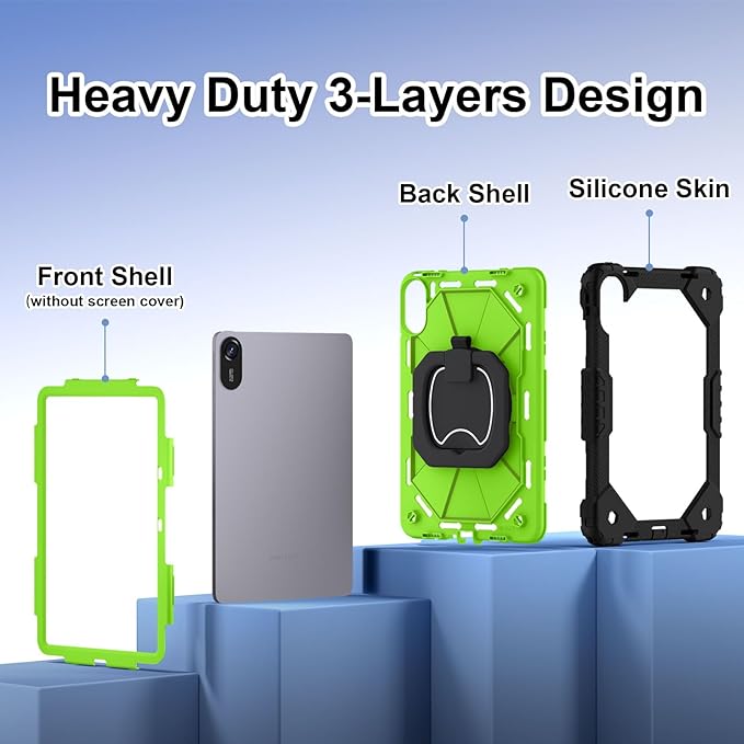 Shoulder Strap Tablet Case for Huawei MatePad 11.5 2024/2023Heavy Duty Shockproof Protective Cover with Kickstand Handle Shoulder Strap for Kids Women Man Black Yellow Green