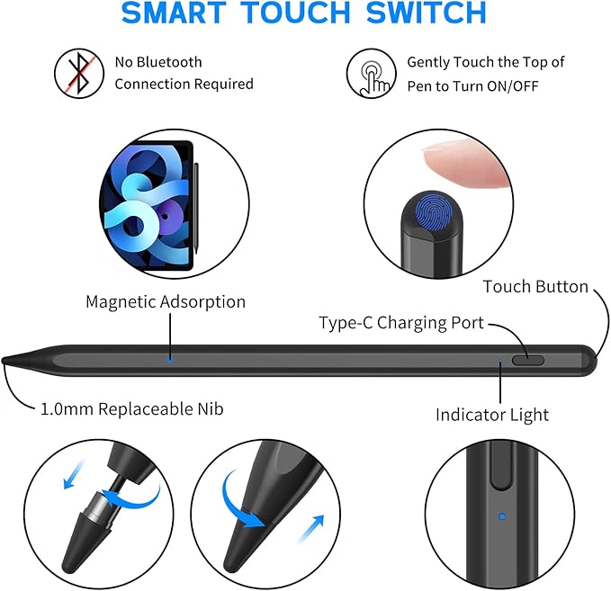 Stylus Pens for Touch Screens NTHJOYS Active Stylus Pencil for iOS/Android with Magnetic Design Fine Point Stylist Compatible with Apple iPad/Pro/Air/Mini/iPhone/Tablets Writing &amp Drawing