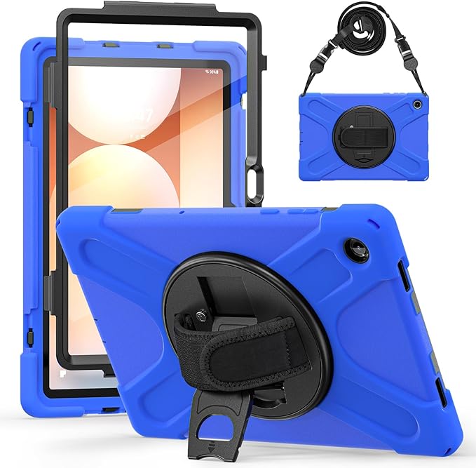Lunivop Case Compatible with Samsung Galaxy Tab A11 Plus Case 11 Inch 360° Rotating Stand/Hand Strap with Built-in Screen Protector Heavy Duty Tablet Cover for Samsung Tab A11+ Plus Blue
