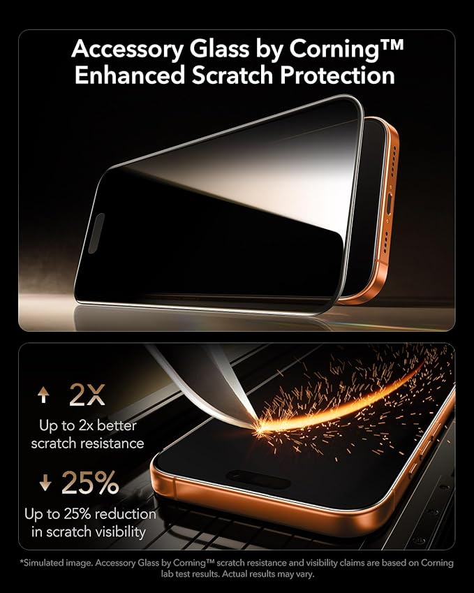 ESR Accessory Glass by Corning™ 3 Pack 9H+ Glass for iPhone 17 Pro Max Privacy Screen Protector with AR Anti-Reflective Technology Military Grade Shatterproof &amp Durable with UltraFit Tray