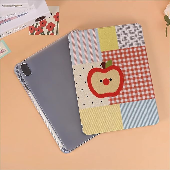 Vintage Check Plaid Apples Case Compatible with iPad 9th 8th 7th Generation 10.9 Inch 2021/2019/2018Funny Cover with Trifold Stand + Pencil Holder for Boys GirlsiPad 10.9in 2022